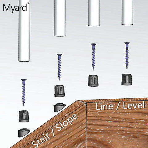 Diagram showing Hella Durable Black 50 Pack Anti Uv Round Baluster Connectors For Stair Railing Hardware installation steps.