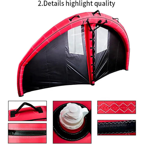 Inflatable Surf Wing For Kitesurfing And Windsurfing Dope Handheld Surf Sail With Window 6 Square Meters, red and black design.