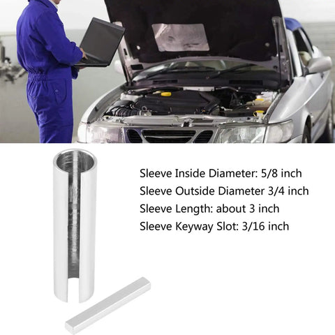 Heavy Duty Steel Shaft Adapter Sleeve Adapts 5/8 To 3/4 Inch Crank Bore With 3/16 Keystock For Gas Engine Pulleys shown in repair shop.