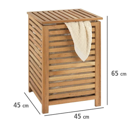 Rugged Wood Laundry Hamper With Lid, Durable Laundry Basket With Removable Liner Bag, Spacious Dirty Clothes Bin, Rustic Walnut