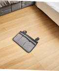 Must Have Bedside Organizer Bag With Four Pockets And Cup Holder on wooden floor, gray with dark gray accents