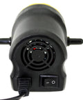 Rear view of Efficient 12V Electric Fluid Extractor Pump With Battery Clamps for oil transfer, featuring fan vent and power switch.