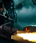 All In One Fog Machine With 6 LED Lights And 12 Color Effects, Wireless And Wired Remote Control shown in Halloween setting
