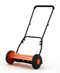 Compact 16 Inch Push Reel Lawn Mower With Five Blade Manual Reel Cutter Adjustable Cutting Height Walk Behind For Small Yards Orange Finish Scissor Like Clean Cut For Neat Lawn No Fuss, orange steel frame