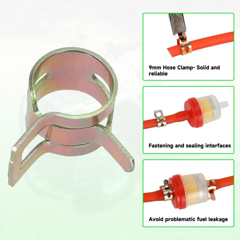 Gas Fuel Line Kit 3.28 Ft 3/16 Inch ID With 1/4 Inch Inline Shut Off Valve for dirt bikes, showing hose clamp and connections