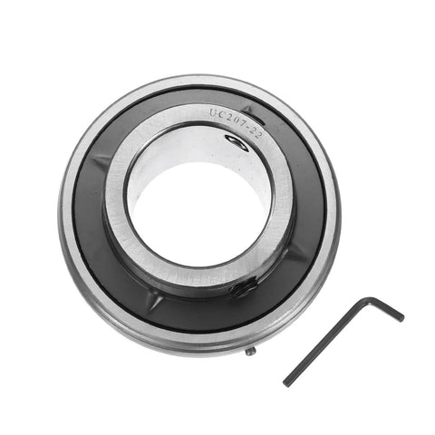 Pillow Block Bearing UC207-22 1 3/8 Inch Bore Chrome Steel GCR15 Flange Mounted Housing with Wrench visible.