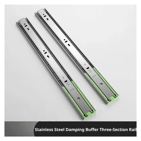 Heavy Duty No Slam Silent Close Drawer Slides 2 Pack Adjustable 12 To 20 Inch Rails 45mm Track Width Hydraulic Damping Three Section Buffer for Quiet Smooth Drawer Operation stainless steel rails