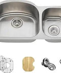 Stainless Steel Undermount 32 One Eighth Inch Double Bowl Kitchen Sink 18 Gauge 304 Grade D Shape Bowls With Front Aligned Prep Basin