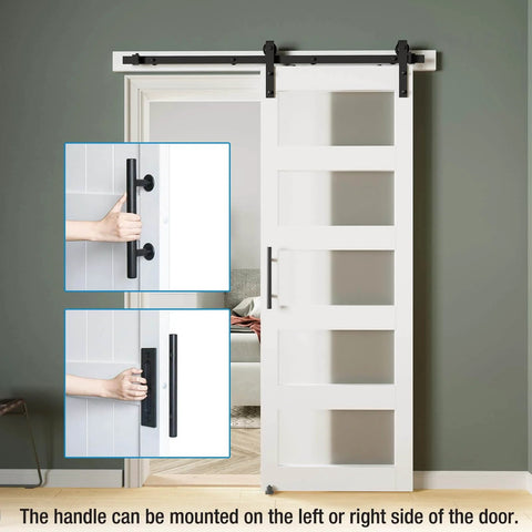 Five Panel Sliding Glass Barn Door Kit With Frosted Glass Waterproof Finish Includes 6 Ft Hardware Easy Pre Drilled Assembly Fits Up To 32 In By 82 In Opening White, shown installed with handle options.