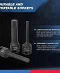 3/8 Inch Drive Allen Socket Set With 3 Inch Length, Impact-Grade Hex Bits, SAE Range 3/16 To 1/2 Inch, CrMo Steel on dark background