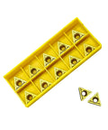 Carbide turning inserts TCMT16T308, 10 pcs in yellow plastic case; triangular gold inserts, Amazon