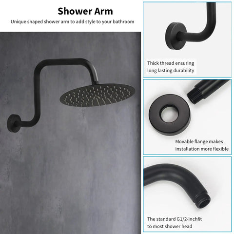 Matte Black Three-Handle Shower Faucet Set With Tub Spout, wall-mounted shower head arm, durable finish, flexible installation