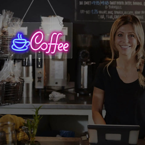 Coffee Neon Sign LED Light For Cafe And Kitchen, USB Powered Neon Sign With Metal Chain, Wall Decor For Restaurant, Shop Window, Bar, And Cozy Coffee Shop Vibes