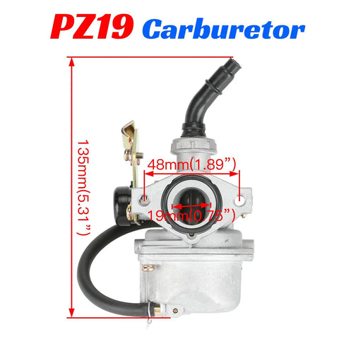 19Mm Carburetor Choke Cable Works With 50Cc 70Cc 90Cc 110Cc 125Cc ATVs Go Karts Dirt Bikes And Mopeds showing front view dimensions