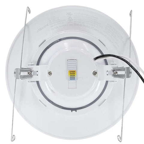 Bottom view of Totally Adjustable 5 6 Inch Led Retrofit Downlight Gimbal showing color temperature settings and wiring.