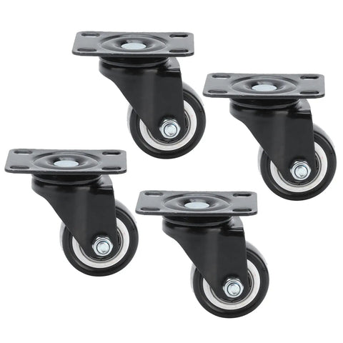 Rcniso Universal 1.5 Inch Silent Furniture Caster, 360° Rotation for Cabinet Legs, Shelf Legs, Stainless Steel, 4 Pieces, black wheels.