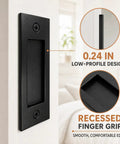 Deadly Smooth 6 Inch Sliding Barn Door Handle Tough Grip Design Matte Black Flush Pocket Door Pull on a white surface.