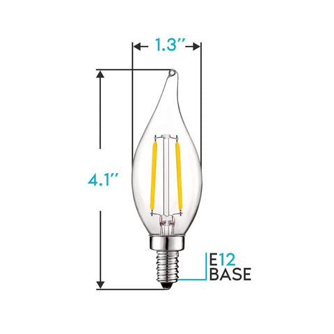 4W Vintage Candelabra LED Bulbs Dimmable With 400 Lumens 3000K Soft White Filament Candle Bulbs For Chandeliers E12 Base UL Listed 40W Equivalent Flame Clear Glass Pack Of 24