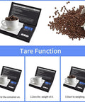 200g 0.01g Digital Pocket Scale With LCD Display shown weighing coffee beans with tare function steps