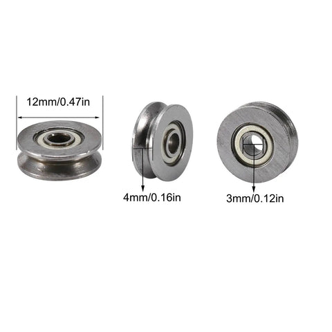 Kickass 10 Pack 624V Miniature Ball Bearing Kit heavy duty carbon steel V groove pulleys, 3mm, 4mm, 12mm sizes for DIY projects.