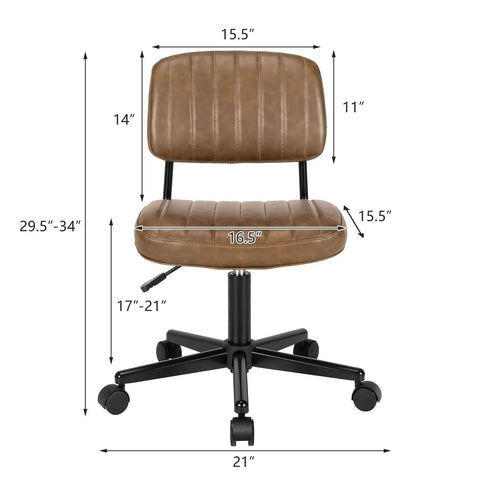 Slick Armless Desk Chair With Easy Glide Wheels, Top Tier PU Leather Task Seat Featuring Low Back Cushioning And Hella Smooth Height Adjustment For Rock Solid Rolling Home Office Setup For Teens And Adults