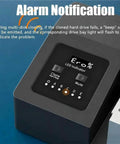 LED indicator panel on Five Bay External Hard Drive Enclosure Engineered To Flex Up To 120TB Capacity featuring alarm notifications.