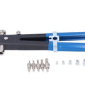 Heavy Duty Manual Rivet Gun Kit With Stainless Steel Spindle And Aluminum Alloy Arms Includes Five Pole Covers For M3 To M8 Rivets, with nozzles