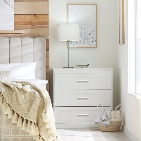 Brushed Nickel Cabinet Handles Set Of 10 Square Pulls 4-1/2 Inch Center To Center on white bedroom dresser