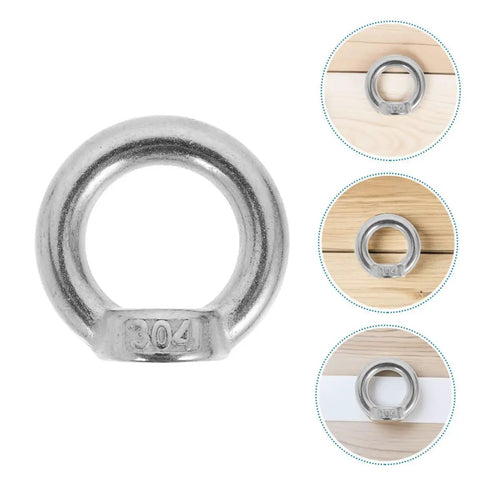 Close-up of a single 304 stainless steel lifting eye nut used in marine hoisting and industrial rigging.