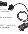Three Light H System Track Mini Pendant Kit in Pearl Black Finish with Rose Braided Fabric Cord, E26 Edison Holder