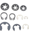 200 Piece Retaining Ring And Washer Kit For Mechanical Projects And Electronics Durable Rust Resistant Circlips And Open Rings Easy Install Hardware For Game Consoles Machinery And DIY Repairs, various sizes shown