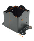 Front view of Beefy 6x6 Post Base 2 Pack For Deck And Fence Mounting, Extra Thick 8 Gauge Steel With Black Powder Coat, Actual Size 5.5 By 5.5 Inches, Heavy Duty Brackets For Post To Deck, Railing, Pergola Connections.
