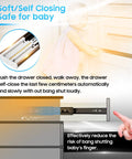 Soft close drawer slides full extension side mount 12 to 24 inch ball bearing metal rails in kitchen, safe for baby use