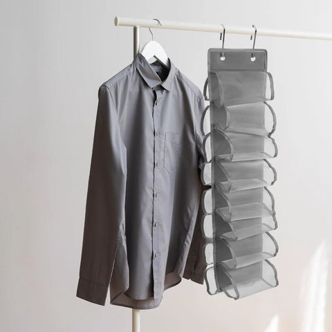 Heavy Duty Hanging Closet Organizer And Dual Purpose Door Panel Rack For Leggings Pants Towels And Sneakers With Secure Fabric Hooks for shirts.