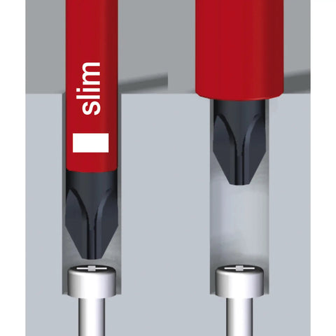 Insulated SlimLine Interchangeable Screwdriver Set 8 Piece With Handle And Pouch Safety Tested To 1000V AC Includes Slotted Phillips Xeno And Torx Bits With Narrow Blade And Integrated Insulation For Tight Cramped Work