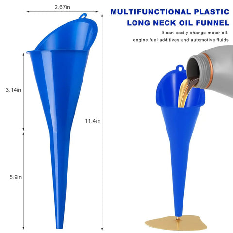 Two Pack Oil Funnel For Auto Care, Spill Saver Long Neck Plastic Engine Filler For Oils Lubricants Water And Other Liquids, Multi Purpose Car Maintenance Tool, Blue
