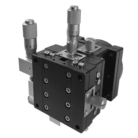 4 Axis Manual Linear Stage For Pro Level XYZZR Alignment With A Smooth Cross Roller Table, 60x60mm, side angle view