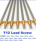 T12 Threaded Trapezoidal Lead Screw 12mm Diameter, 4mm Lead And 2mm Pitch, Stainless Steel With Copper Nut For 3D Printers And Linear Motion Tables, Lengths From 100mm To 1000mm, Durable DIY Motor Screw. Stainless steel T12 lead screws with copper nuts
