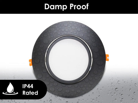 Ultra Thin Canless Gimbal Downlight Four Pack With Rotating Lens 5CCT Switch, IP44 damp proof, front view