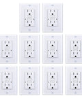 No-Fuss Tamper-Resistant GFCI Outlet With LED Indicator And Self-Test, 15 Amp 125 Volt 60 Hz Receptacle, Decorator Wall Plate And Screws Included, UL Listed White, High-Impact Thermoplastic Construction, Ideal For Kitchens And Bathrooms, Pack Of 10 displayed in a grid format