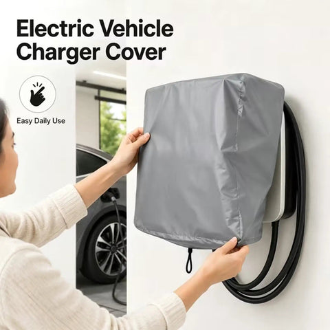 Person using a Heavy Duty EV Charger Cover With Snag Proof Drawstring Closure Waterproof Dustproof Weather Guard on wall-mounted charger.