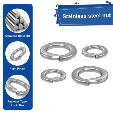 Image of 100 Pcs Stainless Steel Spring Lock Washers Size Eight By Thirty Two For Anti Loosening Of Nuts And Bolts Heavy Duty Corrosion Resistant 304 18 8 Material Tough As Nails For Home Workshop And DIY Projects, showcasing the durable and corrosion resistant features with a focus on the lock washer design.