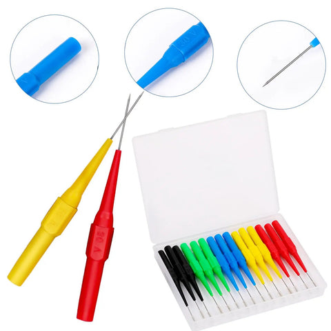 15 Piece Back Probe Pin Set for Multimeters and Car Testers, Wire Piercing Insulation Probes in assorted colors, in case