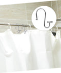 12 Piece Rust Resistant Shower Curtain Hooks Curved Rings for Bathroom and Window Curtains in silver finish shown on shower rod.