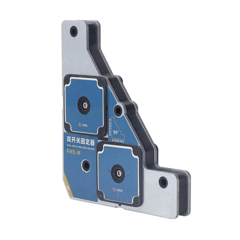 Heavy Duty Dual Switch Welding Clamp With 50KG Magnetic Force For Steel And Iron Plates, 90-degree angle holder shown.