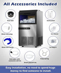 High Efficiency Under Counter Ice Maker, 120 Lbs Per Day, Stainless Steel, 45 Ice Cubes Per Cycle, accessories included