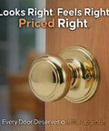 Colonial Door Knob in Polished Brass Finish, Dummy Function, 1 Pack, ANSI Grade 3 Security, Quick Install With A Screwdriver
