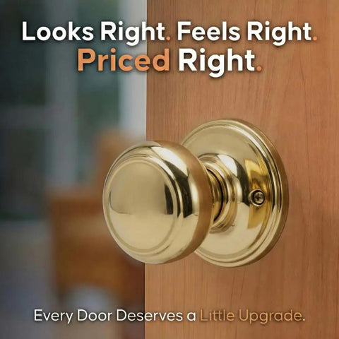 Colonial Door Knob in Polished Brass Finish, Dummy Function, 1 Pack, ANSI Grade 3 Security, Quick Install With A Screwdriver