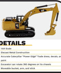 1:64 Scale Cat 320F L Hydraulic Excavator Diecast Model 85690 with Power Edge paint, detailed boom, and swing on white background.