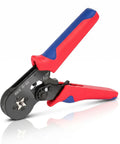 Wide Range Ferrule Crimping Tool For 23 To 7 AWG Wire Terminals With Four High Carbon Steel Dies Delivers Tight Square Crimps On 0.25 To 10 MM2 Terminals Great For Home DIY And Pro Electrical Work On The Job. red blue ferrule crimping tool with steel dies for 23-7 AWG terminals